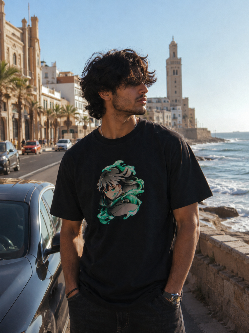 Anime Demon Slayer T-Shirt — Dark Green Spirit Warrior Graphic Tee