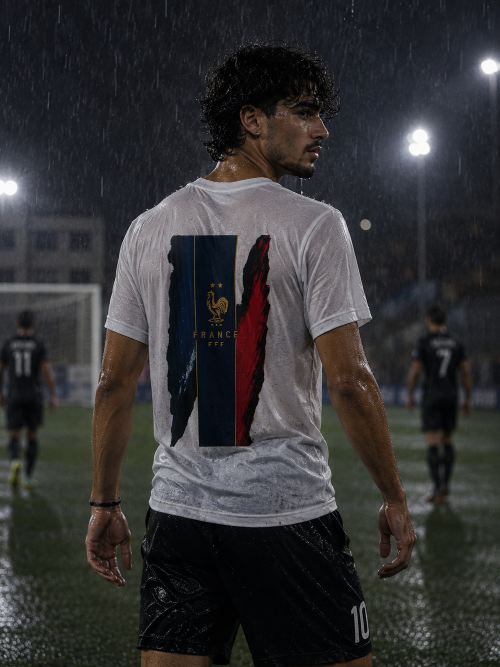 France Soccer Jersey T‑Shirt — Number 10 with Bleu Blanc Rouge Brushstroke Design