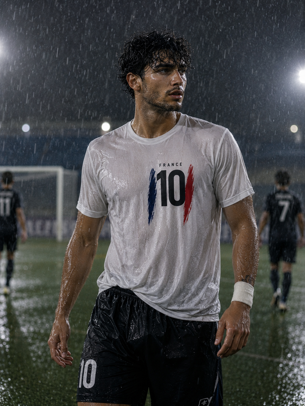 France Soccer Jersey T‑Shirt — Number 10 with Bleu Blanc Rouge Brushstroke Design