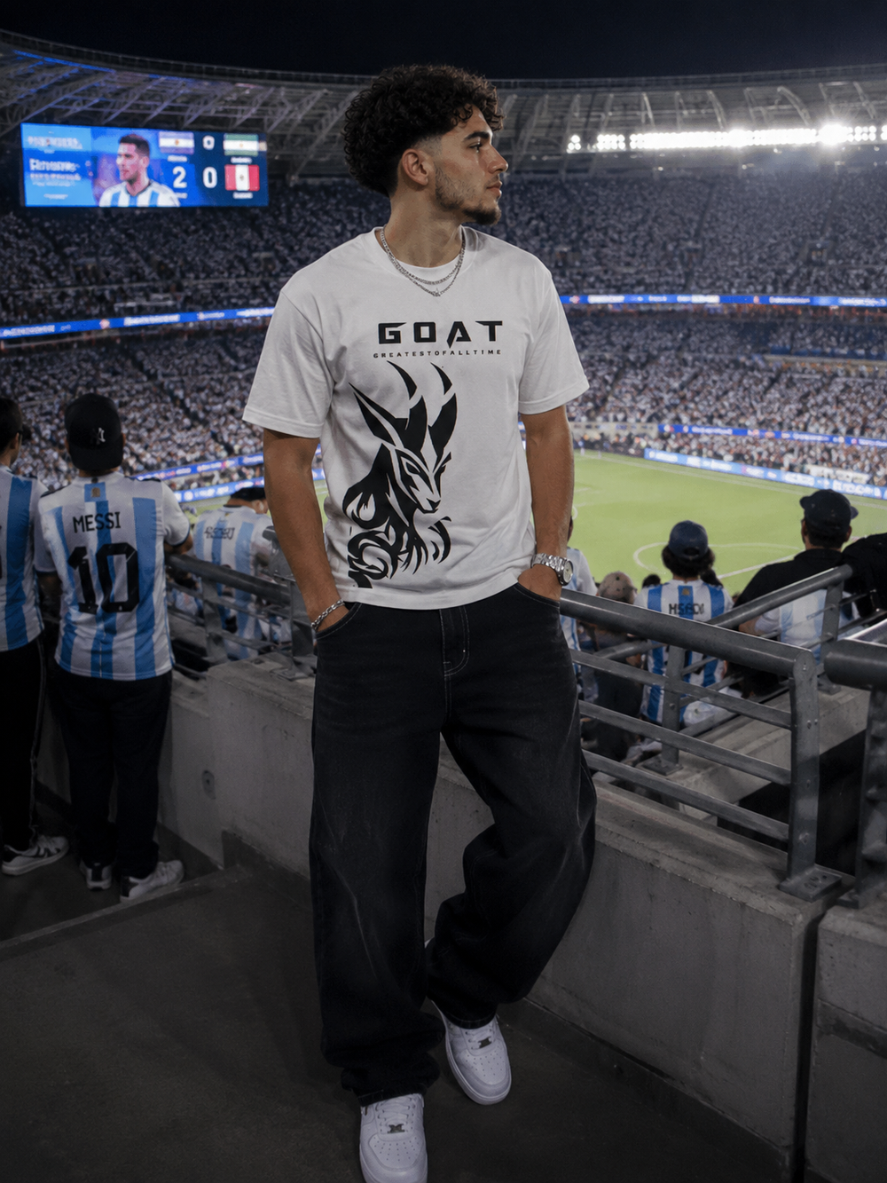 GOAT Graphic T-Shirt — Stylized Goat Illustration & Portrait Back Print