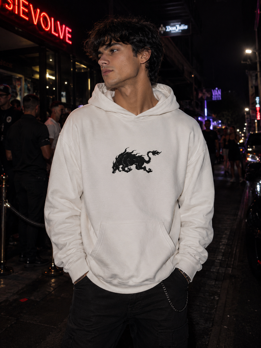 Monochrome Samurai Back Print Hoodie with Oni Bull Front
